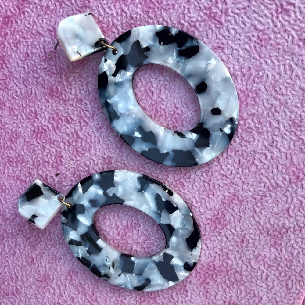 Acrylic Boho Earrings Hoops Black & White New